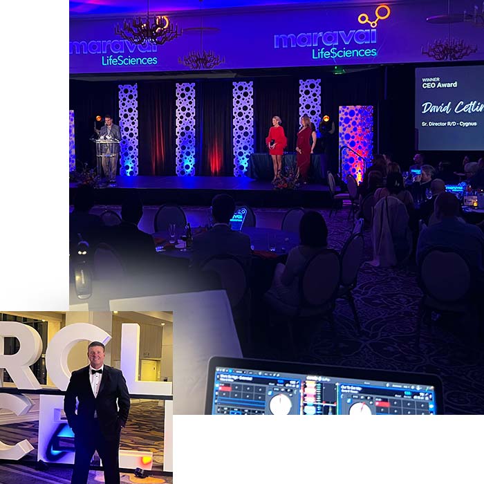 Steve Eicher Productions as MC announcer host, disc jockey and master of ceremonies at formal corporate awards ceremony and event gala featuring Steve's lighting and visual effects